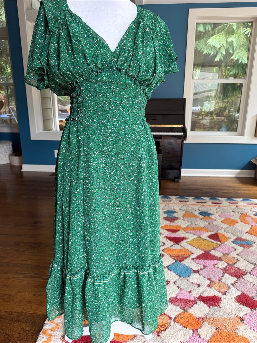 Max Studio Green Floral Midi Dress - Women XS
